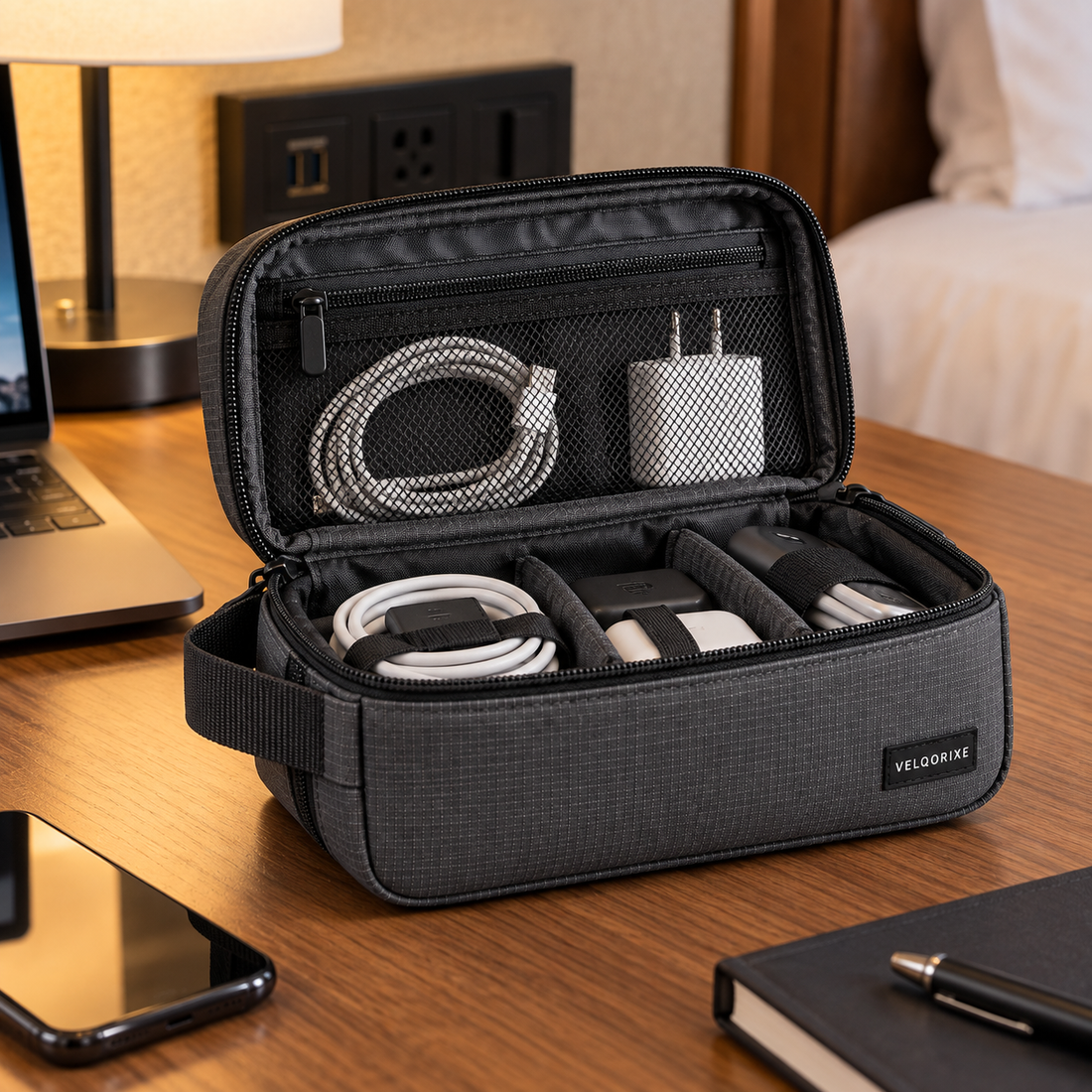 VELQORIXE travel organizer in use